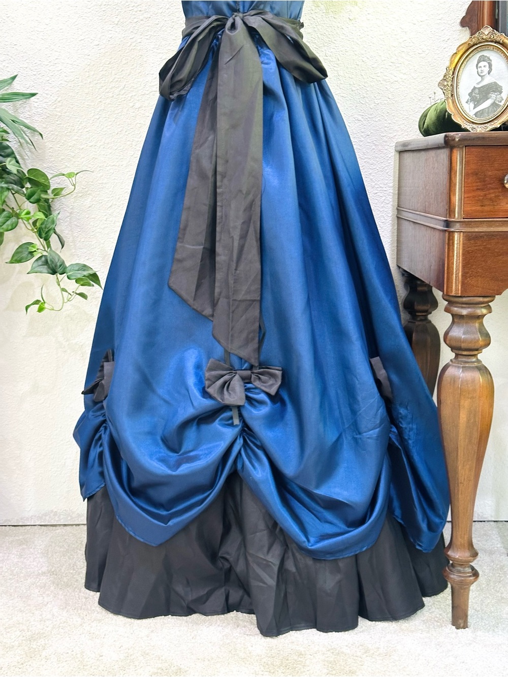 Elegant Blue Satin Maxi Ball Gown Dress - Picture 7 of 7